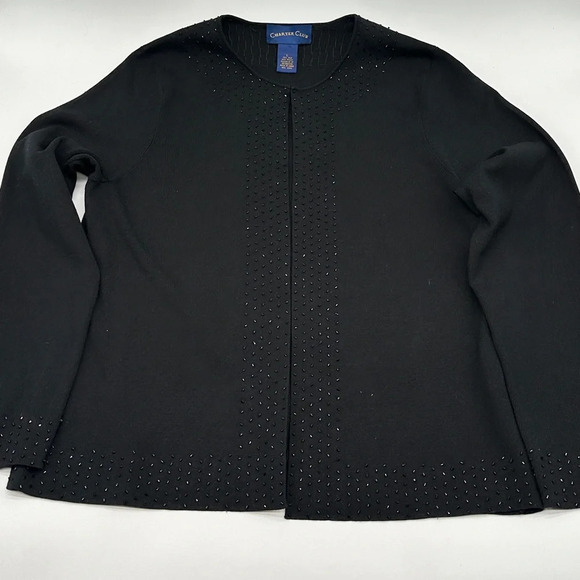 Charter Club Women Large Black Silk Blend Cardigan Long Sleeve Rhinestones - Picture 1 of 10